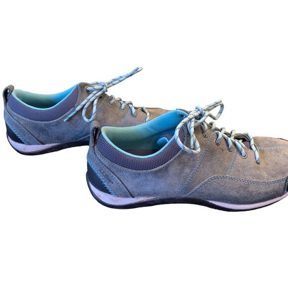L.L. Beansport Suede Sneakers Grey Turquoise Outdoor Shoes Size 7.5 - Picture 2 of 8